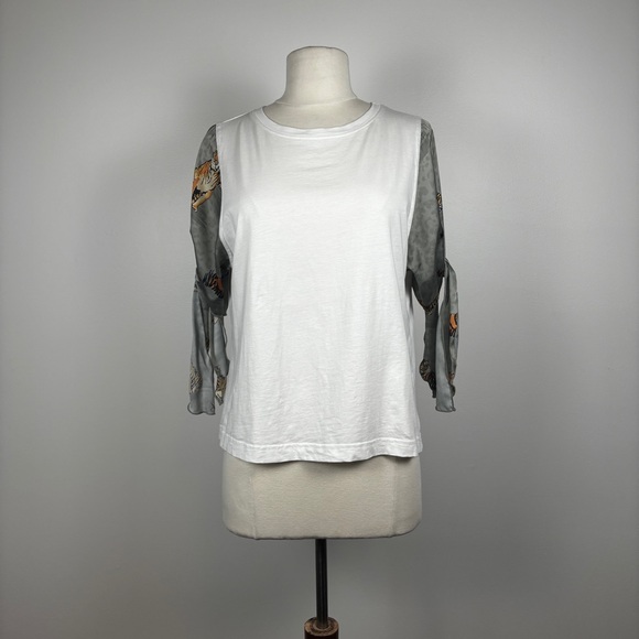 Basic Tee with Satin Sleeves with Ties - Picture 2 of 5